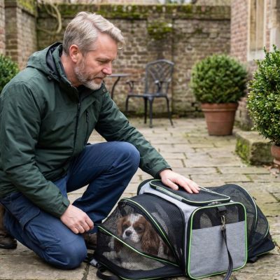 homme cavalier king charles cour sac de transport pour chien extensible mesh