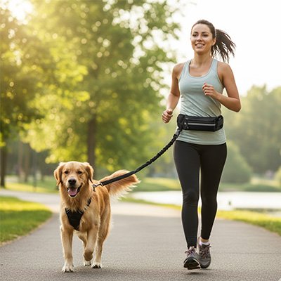 jeune femme golden laisse canicross