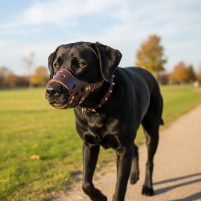 labrador noir parc museliere pour chien cuir souple marron anti-morsure