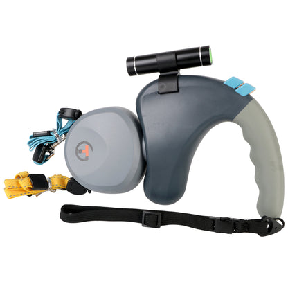 laisse double pour chien anti emmelement gris fond blanc