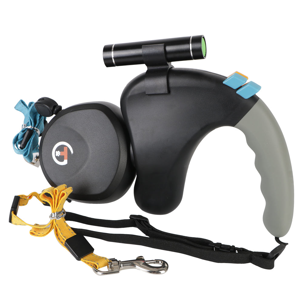 laisse double pour chien anti emmelement noir fond blanc