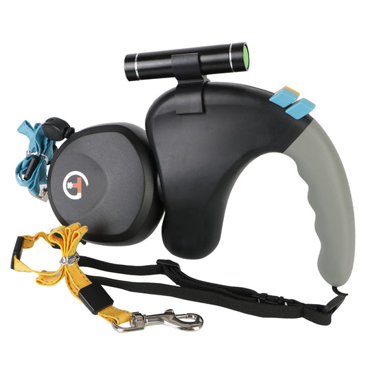 laisse double pour chien anti emmelement noir fond blanc
