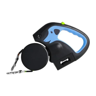 laisse double pour chien enrouleur bleu fond blanc