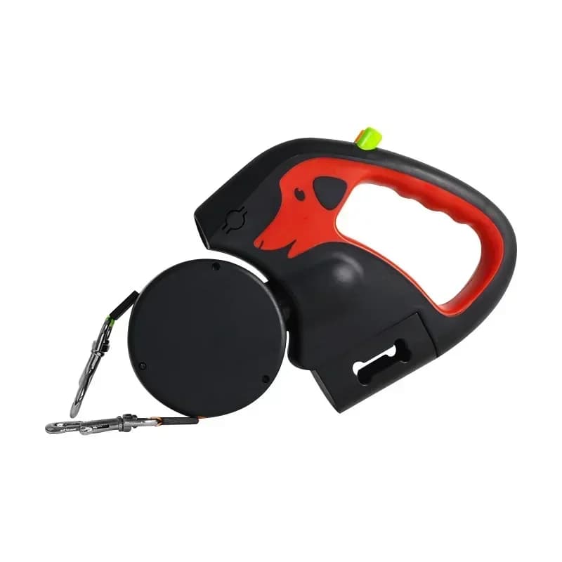 laisse double pour chien enrouleur rouge fond blanc