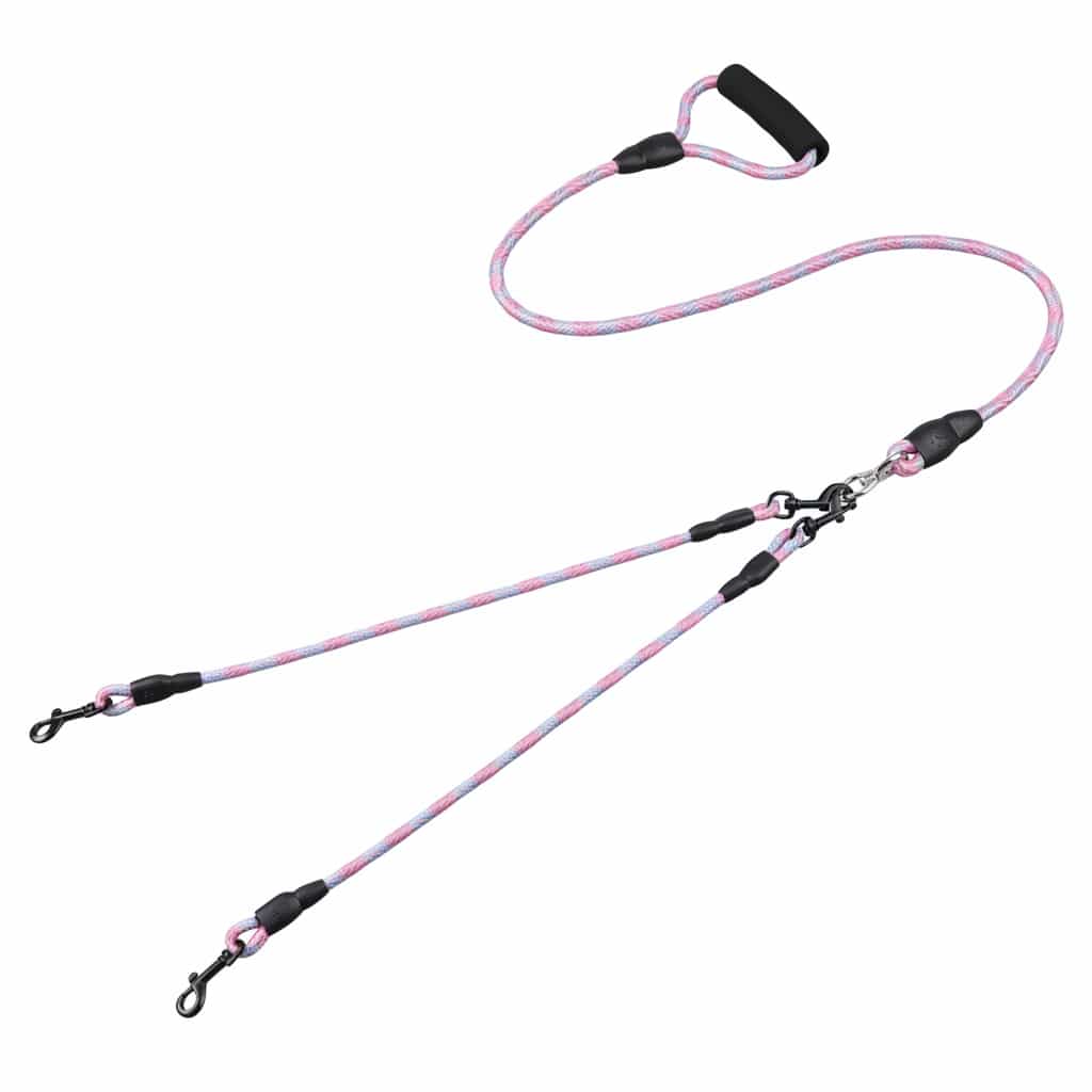 laisse double pour chien fond blanc rose