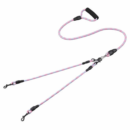 laisse double pour chien fond blanc rose