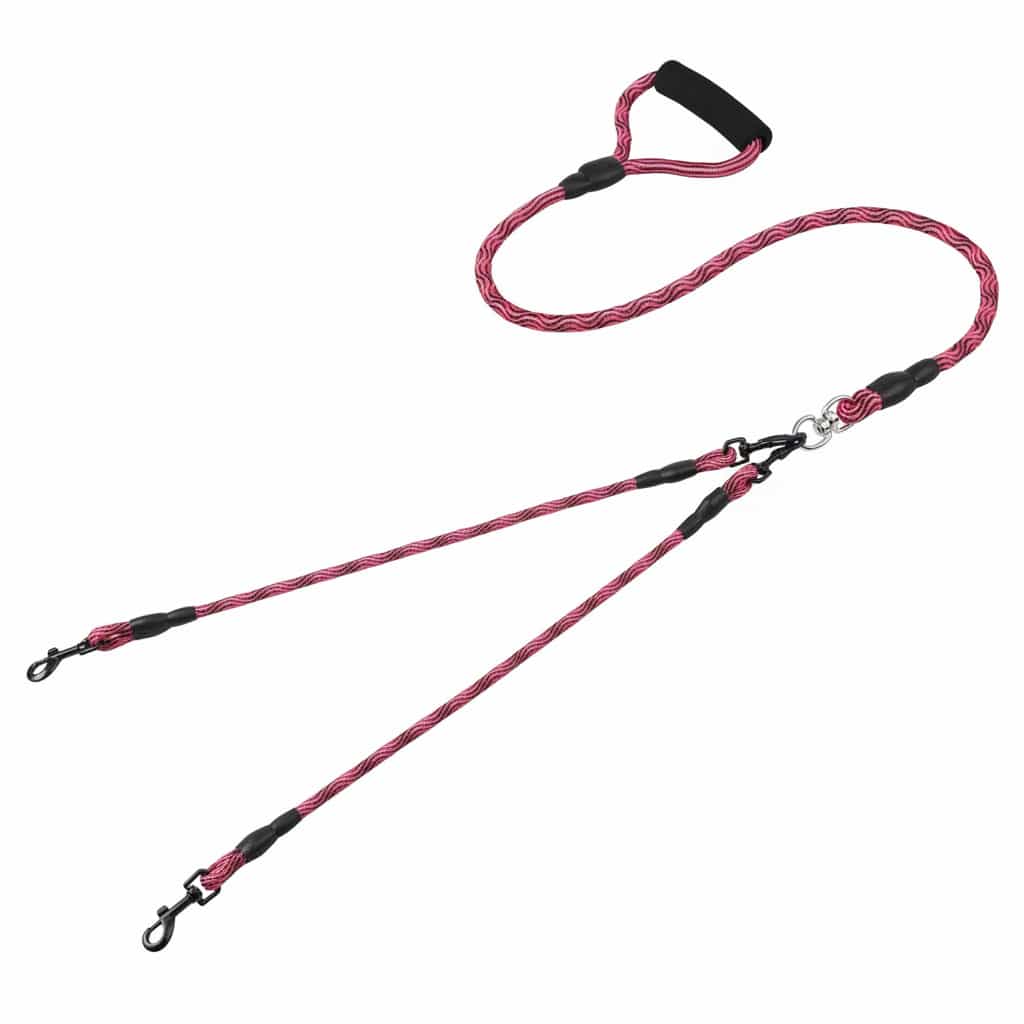 laisse double pour chien fond blanc rouge 


