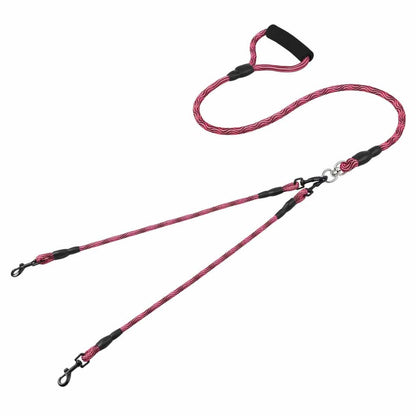 laisse double pour chien fond blanc rouge 

