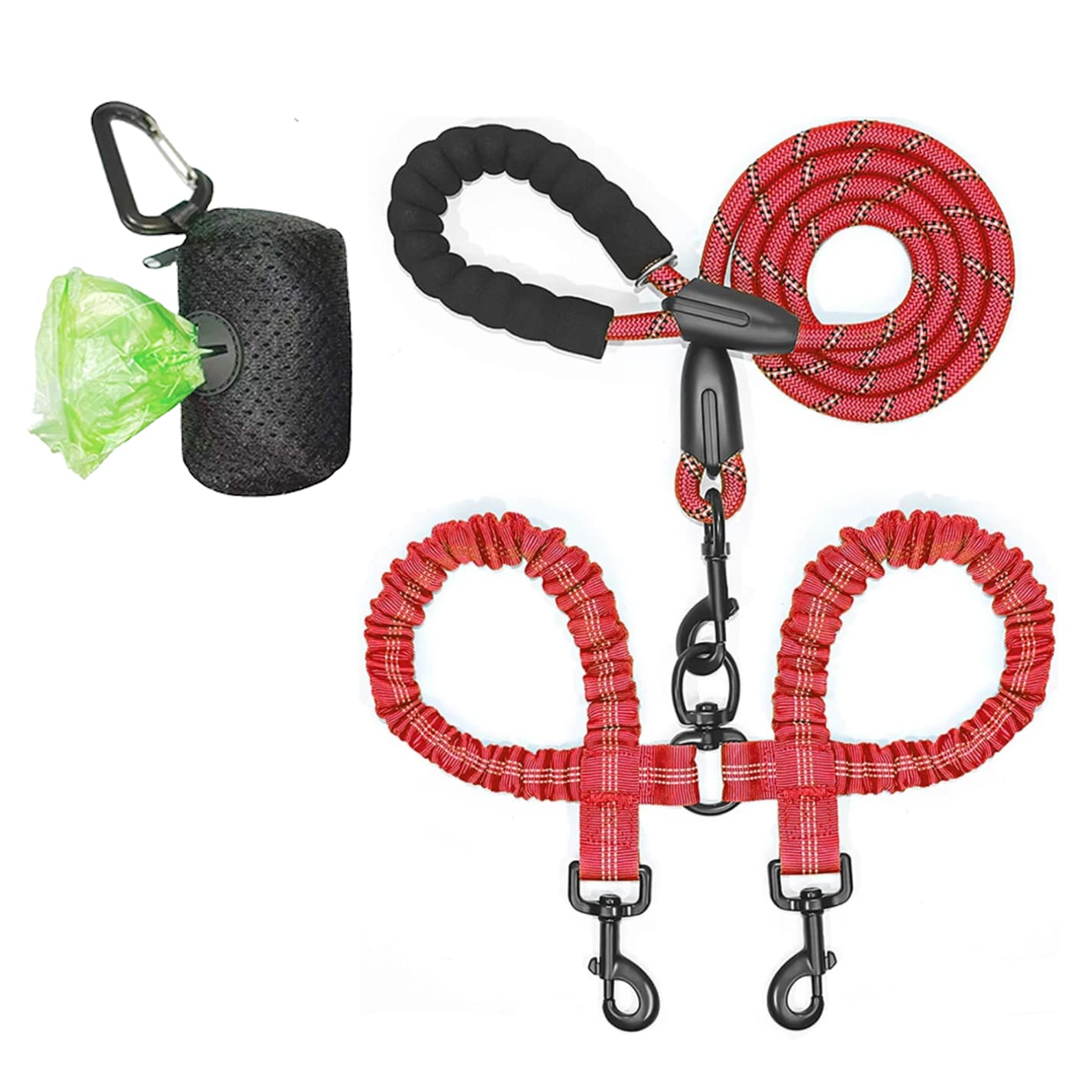 laisse double pour chien rouge fond blanc