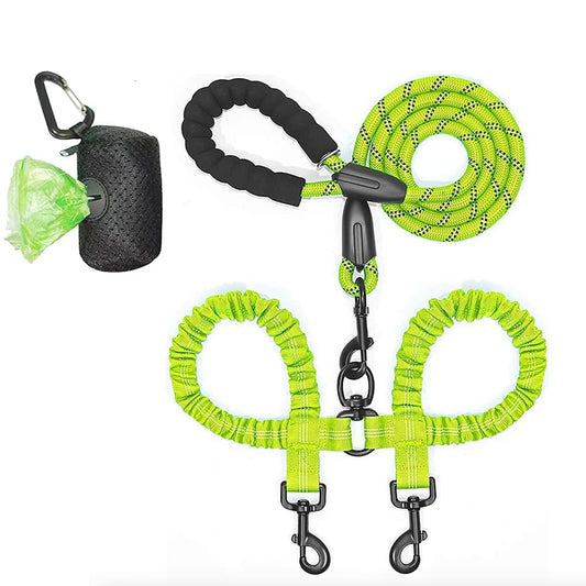 laisse double pour chien vert fluo fond blanc 