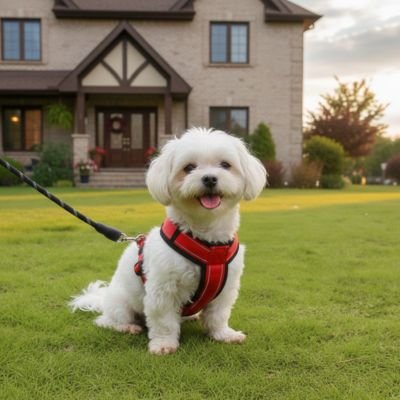 mal shi portant harnais pour petit chien rouge