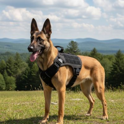 malinois avec harnais chien tactique noir