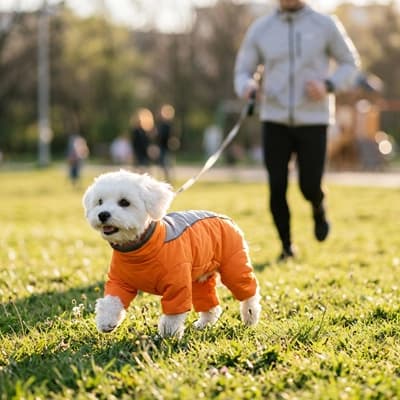 maltais parc jogging manteau chien impermeable reflechissant orange
