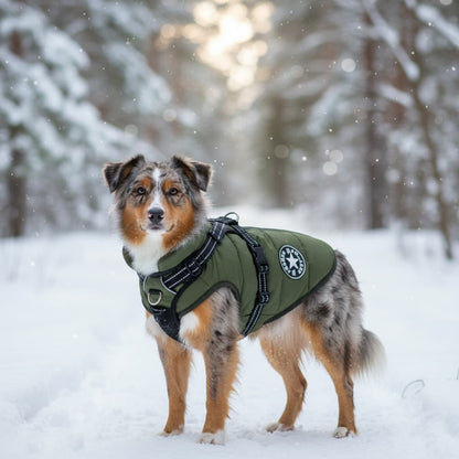 manteau chien impermeable harnais integre vert armee berger australien