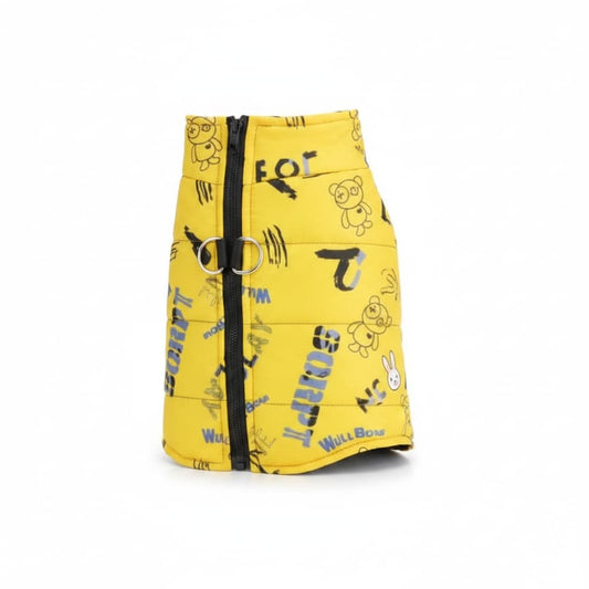 manteau chien impermeable jaune fond blanc
