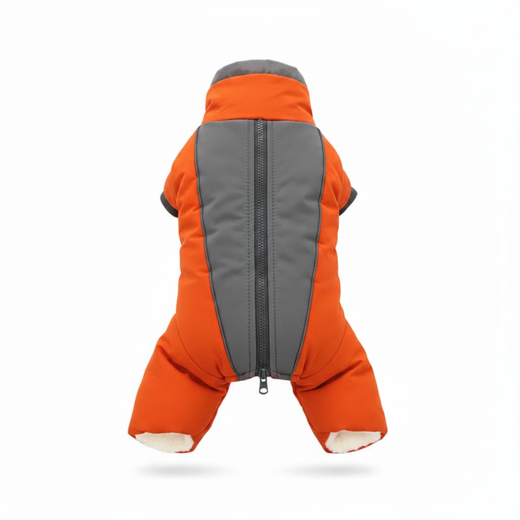 manteau chien impermeable reflechissant orange dos fond blanc