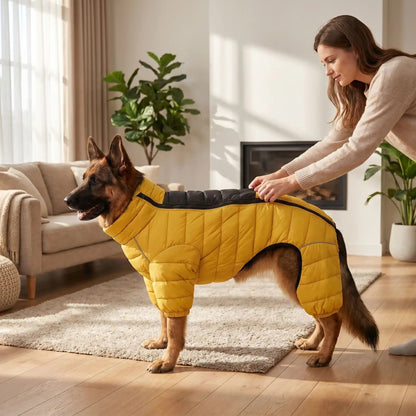 manteau pour chien 4 pattes jaune berger allemand maitresse interieur