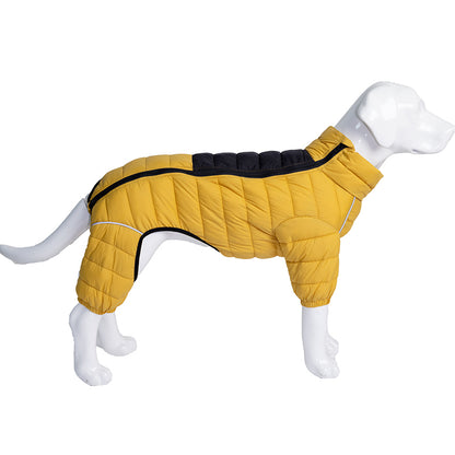 manteau pour chien 4 pattes jaune fond blanc