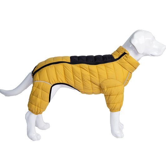 manteau pour chien 4 pattes jaune fond blanc