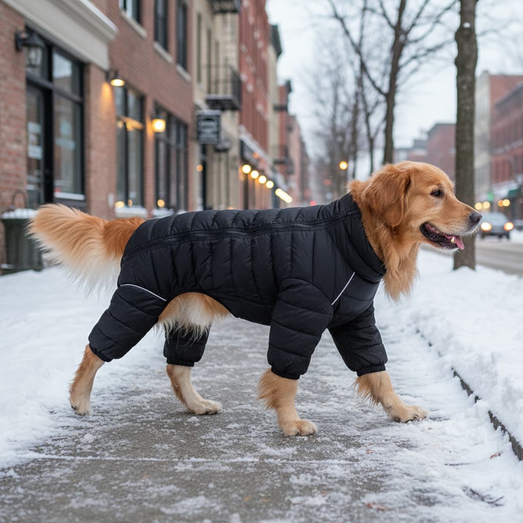manteau pour chien 4 pattes noir golden retriever ville hiver