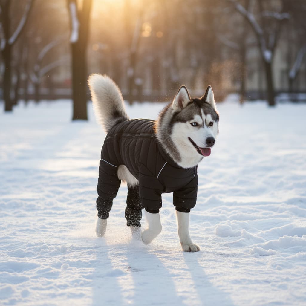 manteau pour chien 4 pattes noir husky parc hiver