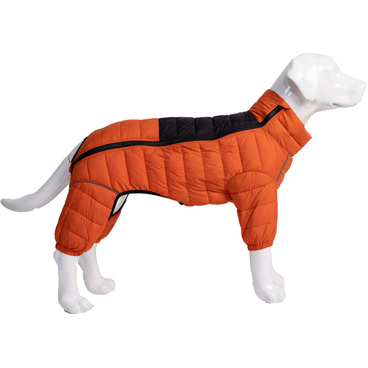 manteau pour chien 4 pattes orange fond blanc