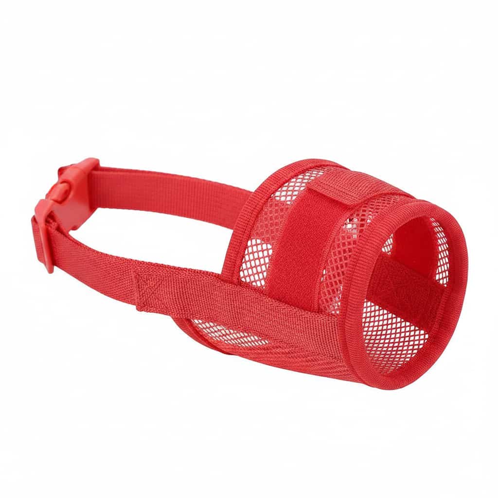 museliere chien anti aboiement rouge fond blanc