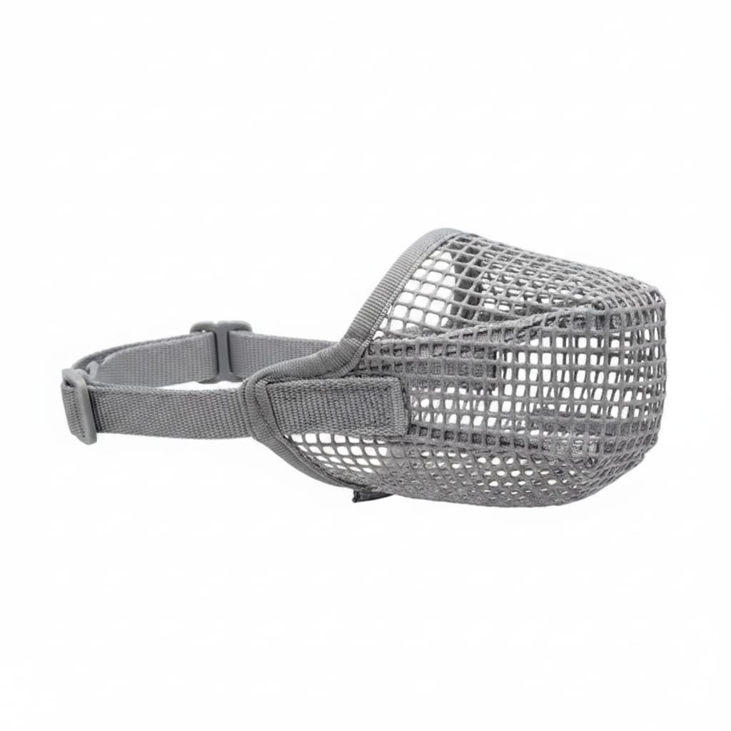 museliere chien maille respirante gris sangle reglable fond blanc