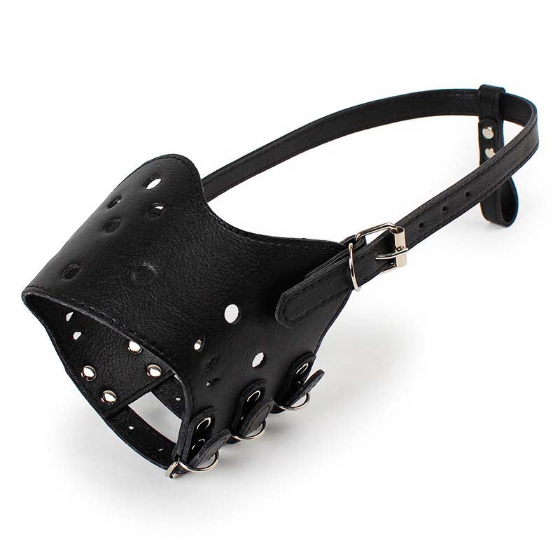 museliere pour chien cuir noir perforee boucle reglable fond blanc