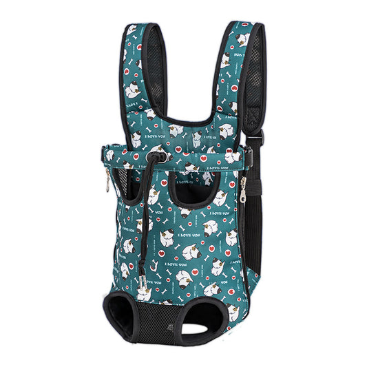 sac de transport chien porte devant vert imprime i love you fond blanc