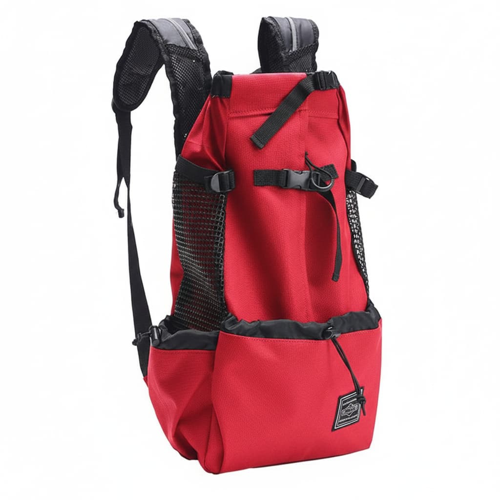 sac de transport chien rouge fond blanc