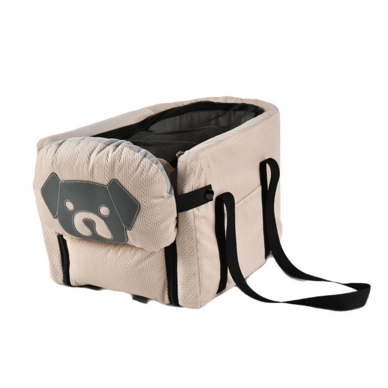sac de transport pour chien voiture beige fond blanc motif ours