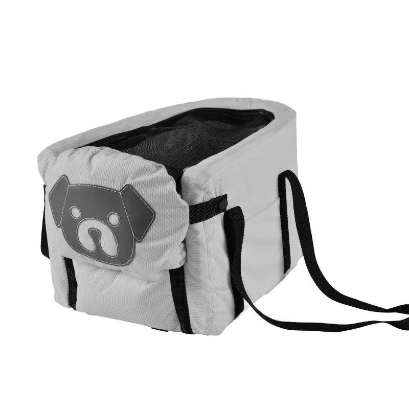 sac de transport pour chien voiture gris fond blanc motif ours