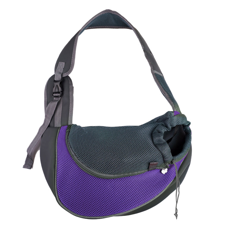 sac transport chien bandouliere mauve fond blanc