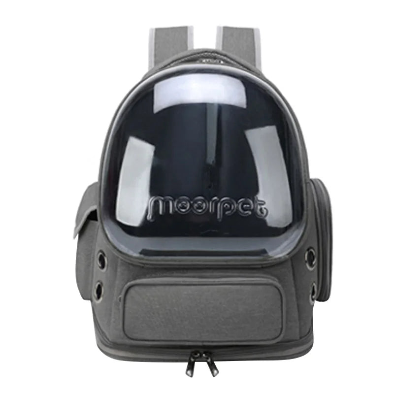 sac transport chien capsule gris hublot vue de face fond blanc