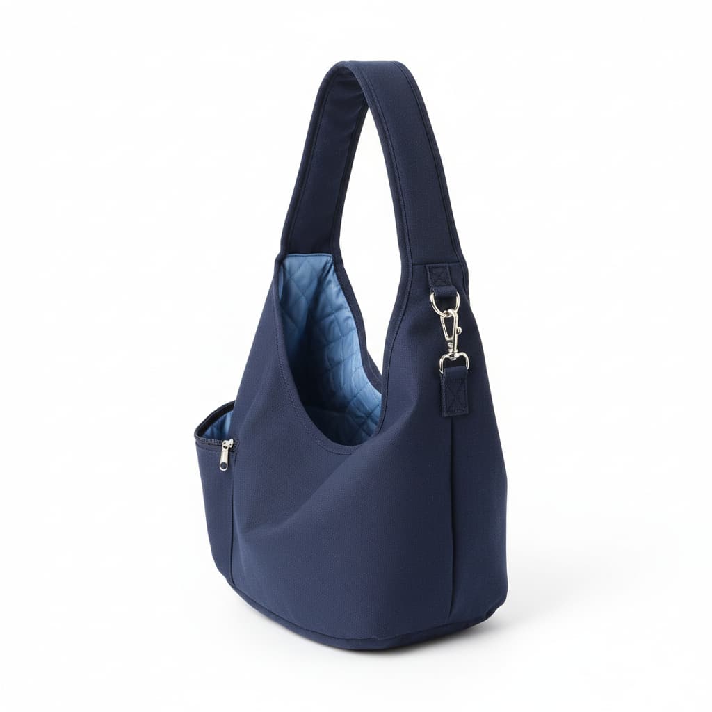 sac transport pour chien bandouliere bleu marin fond blanc