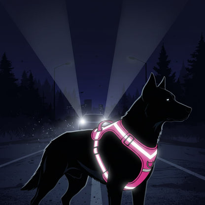 silhouette chien harnais pour chien rembourre reflechissant rose vif de nuit